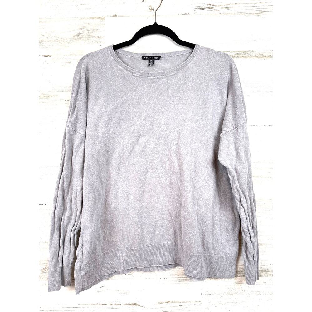 Eileen Fisher Womens XL Gray Lyocell Knit Sweater Lightweight Pullover Luxe